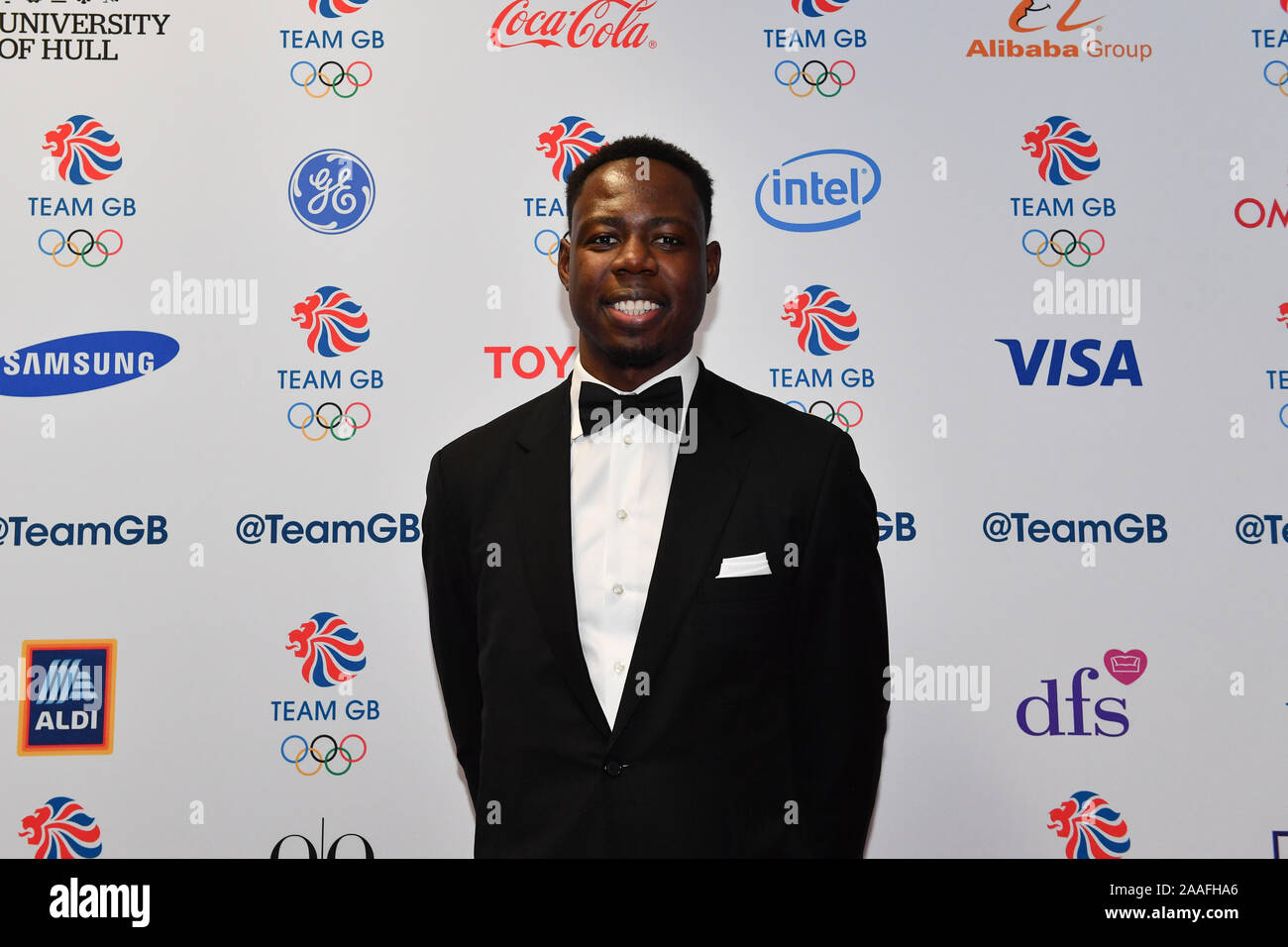 Londra, Regno Unito. 21 Nov, 2019. Eric Boateng durante il Team 2019 GB Palla al vecchio Billingsgate giovedì, 21 novembre 2019 a Londra, Regno Unito. Credito: Taka G Wu/Alamy Live News Foto Stock