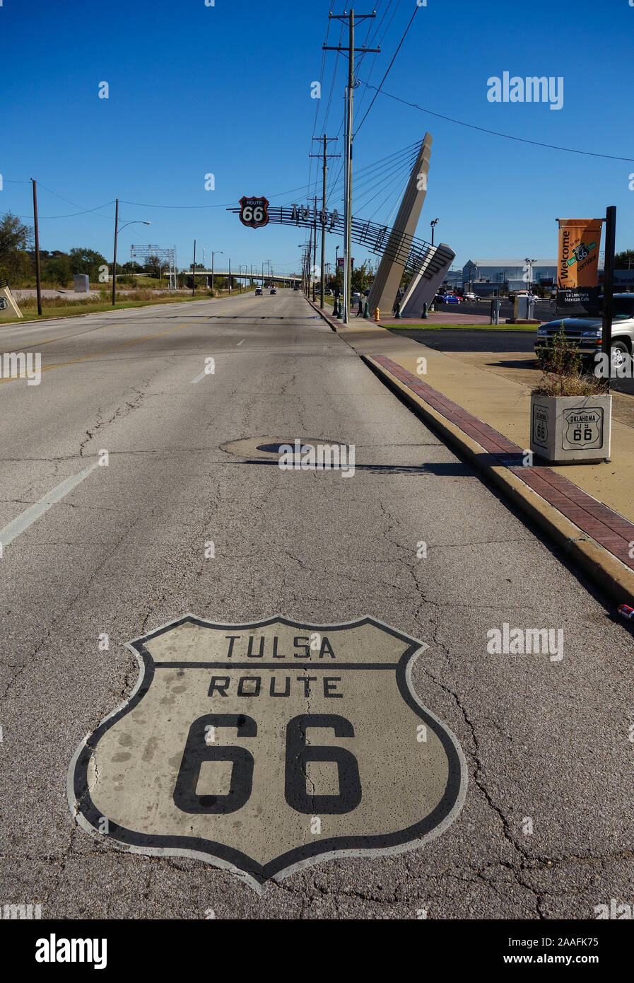 Route 66 segni in Tulsa Oklahoma Foto Stock