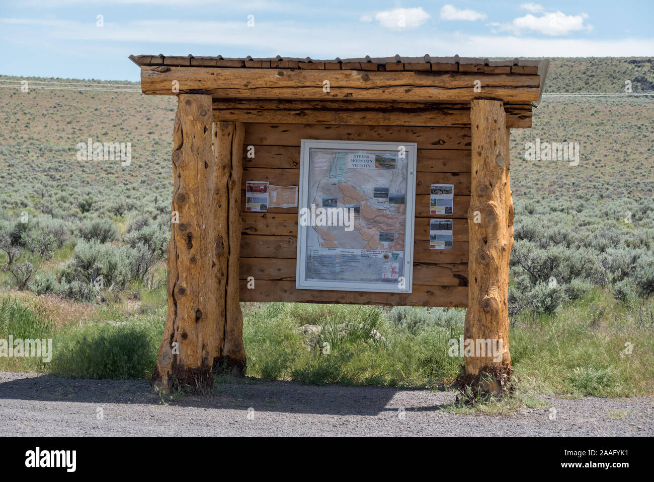 Visitor Information kiosk, Steens cooperativa di montagna e gestione della zona di protezione, Oregon. Foto Stock