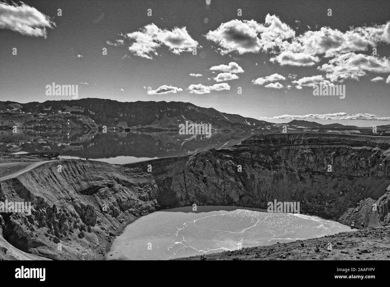 Vulcano Askja,Viti cratere con lago Oskjuvatn,l'Islanda. Foto Stock