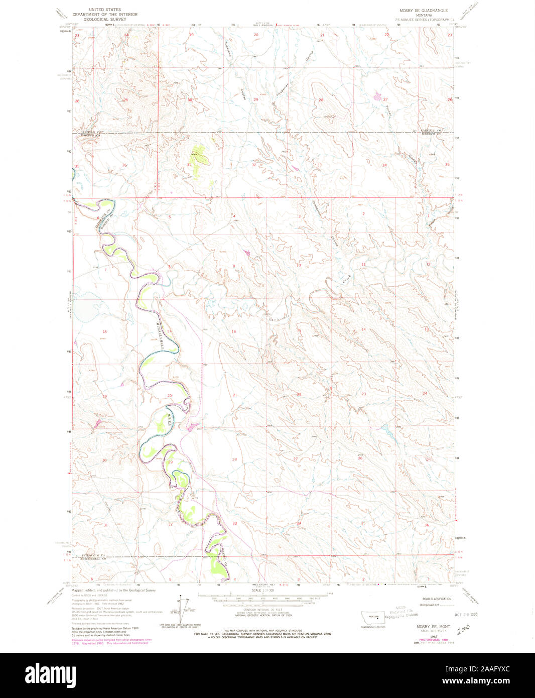 USGS TOPO Map Montana MT Mosby SE 265519 1962 24000 Restauro Foto Stock