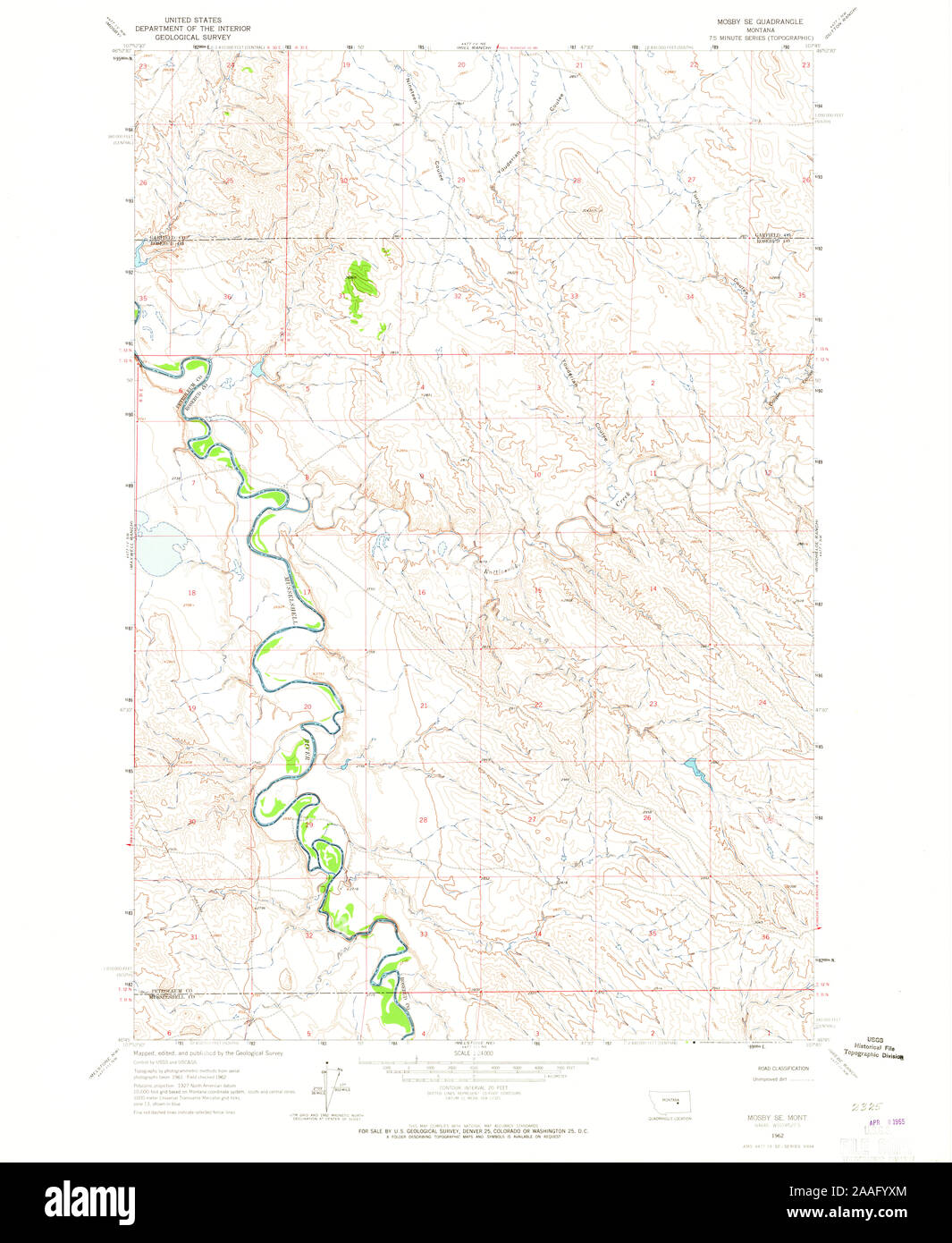 USGS TOPO Map Montana MT Mosby SE 265518 1962 24000 Restauro Foto Stock