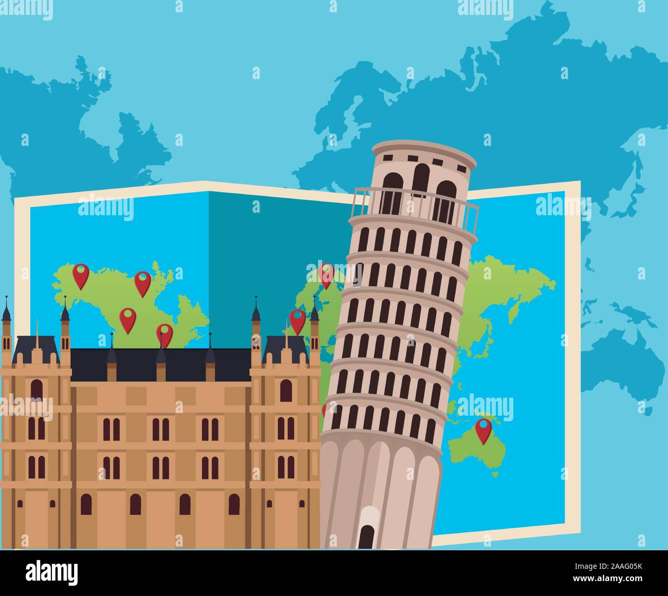 Torre di Pisa e la costruzione, design colorato Illustrazione Vettoriale