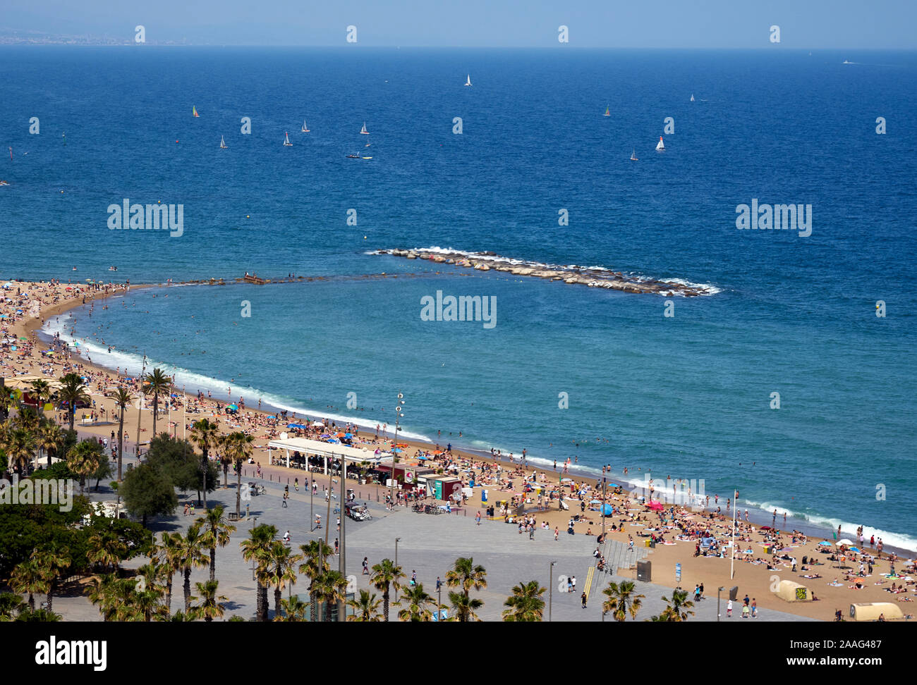 La spiaggia di Sant Miquel a Barcellona Foto Stock