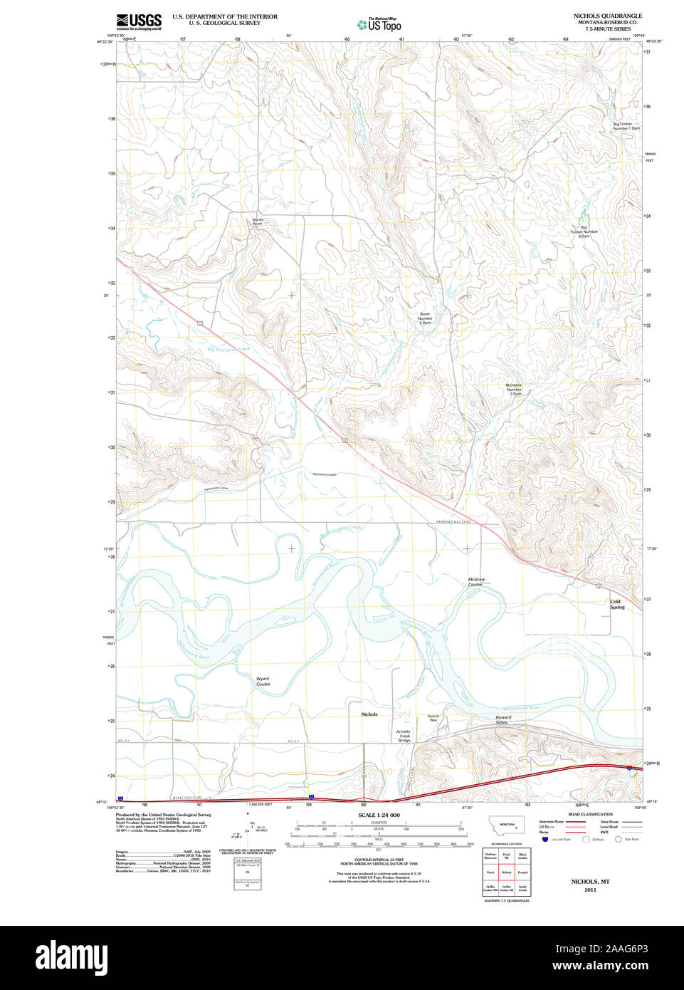 USGS TOPO Map Montana MT Nichols 20110609 TM il restauro Foto Stock