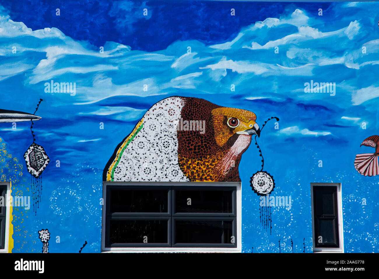Bird carta murale downtown Gisborne, Nuova Zelanda Foto Stock