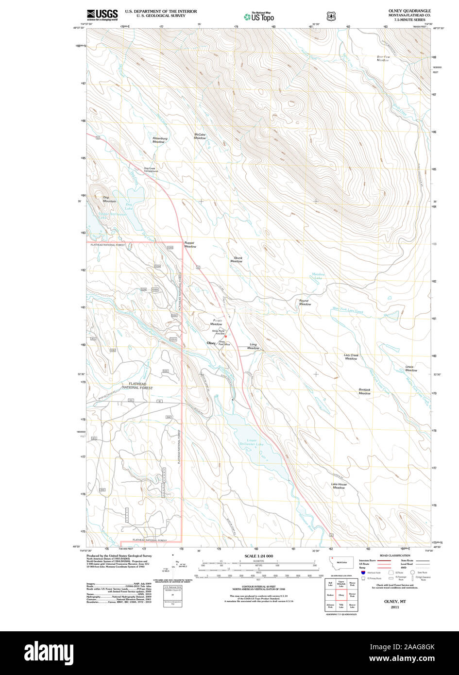 USGS TOPO Map Montana MT Olney 20110711 TM il restauro Foto Stock