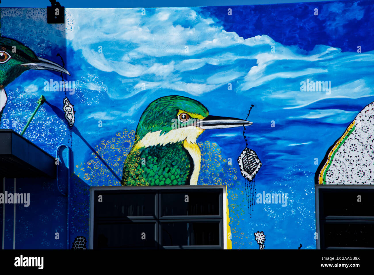 Bird carta murale downtown Gisborne, Nuova Zelanda Foto Stock