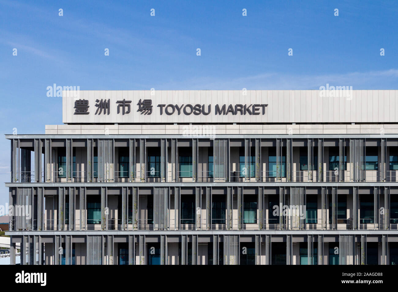 Toyosu mercato all'ingrosso costruzione a Toyosu, Tokyo, Giappone. Foto Stock