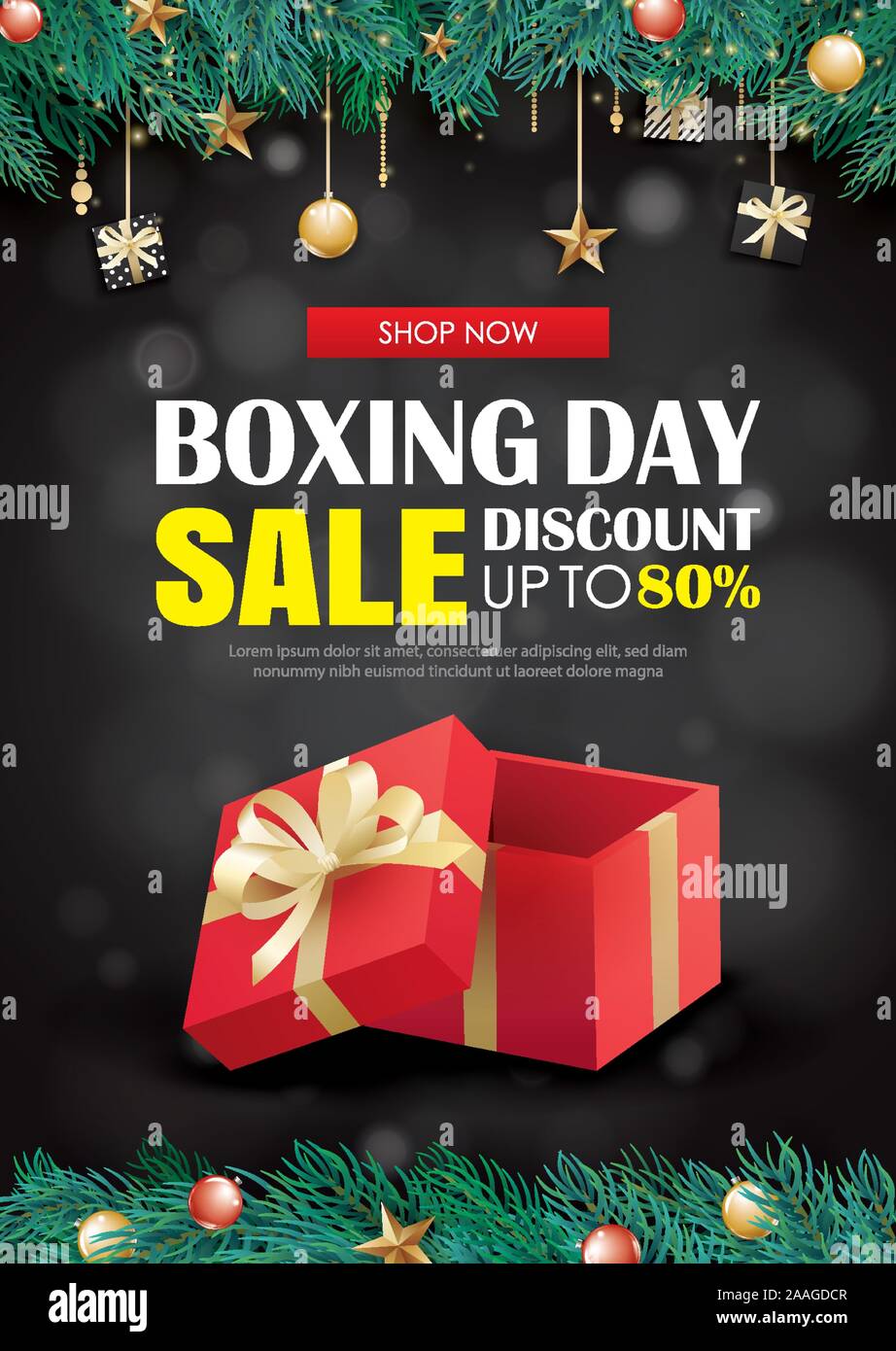 Boxing day vendita con confezione regalo rossa banner pubblicitario modello. Utilizzare per volantini, poster, natale offerta stagionale, sconto. Illustrazione Vettoriale Boxing day vendita con confezione regalo rossa banner pubblicitario modello. Utilizzare per volantini, poster, natale offerta stagionale, sconto. Illustrazione Vettoriale