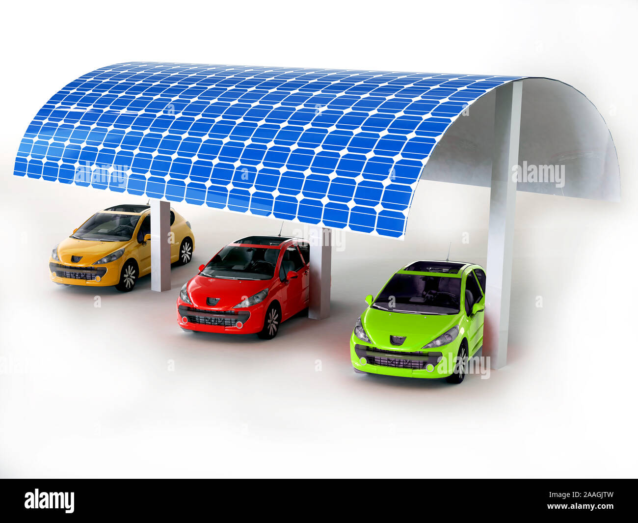 Energia solare per pannelli per auto elettrica stazioni di ricarica concetto - 3D render Foto Stock