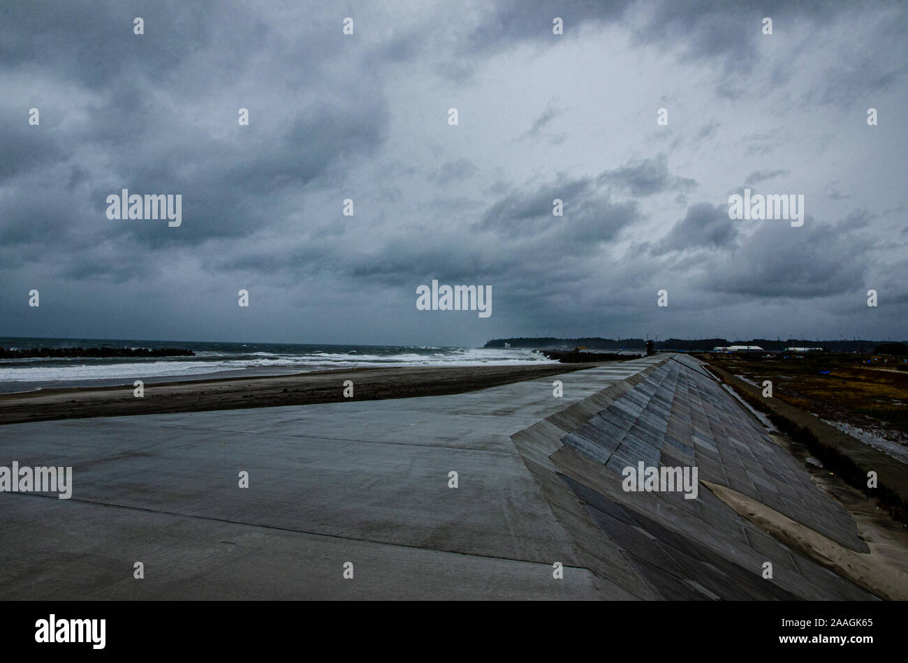 Seawall nella prefettura di Fukushima, Giappone Foto Stock
