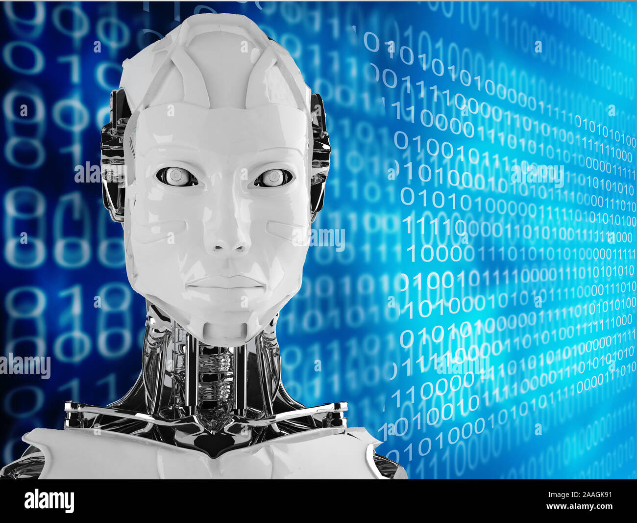 La tecnologia robot androide donna sfondo con un cyborg sci-fi girl 3D Rendering wallpaper Foto Stock