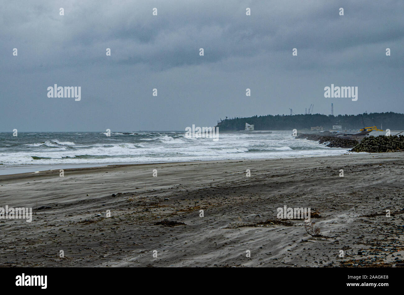 Seawall nella prefettura di Fukushima, Giappone Foto Stock