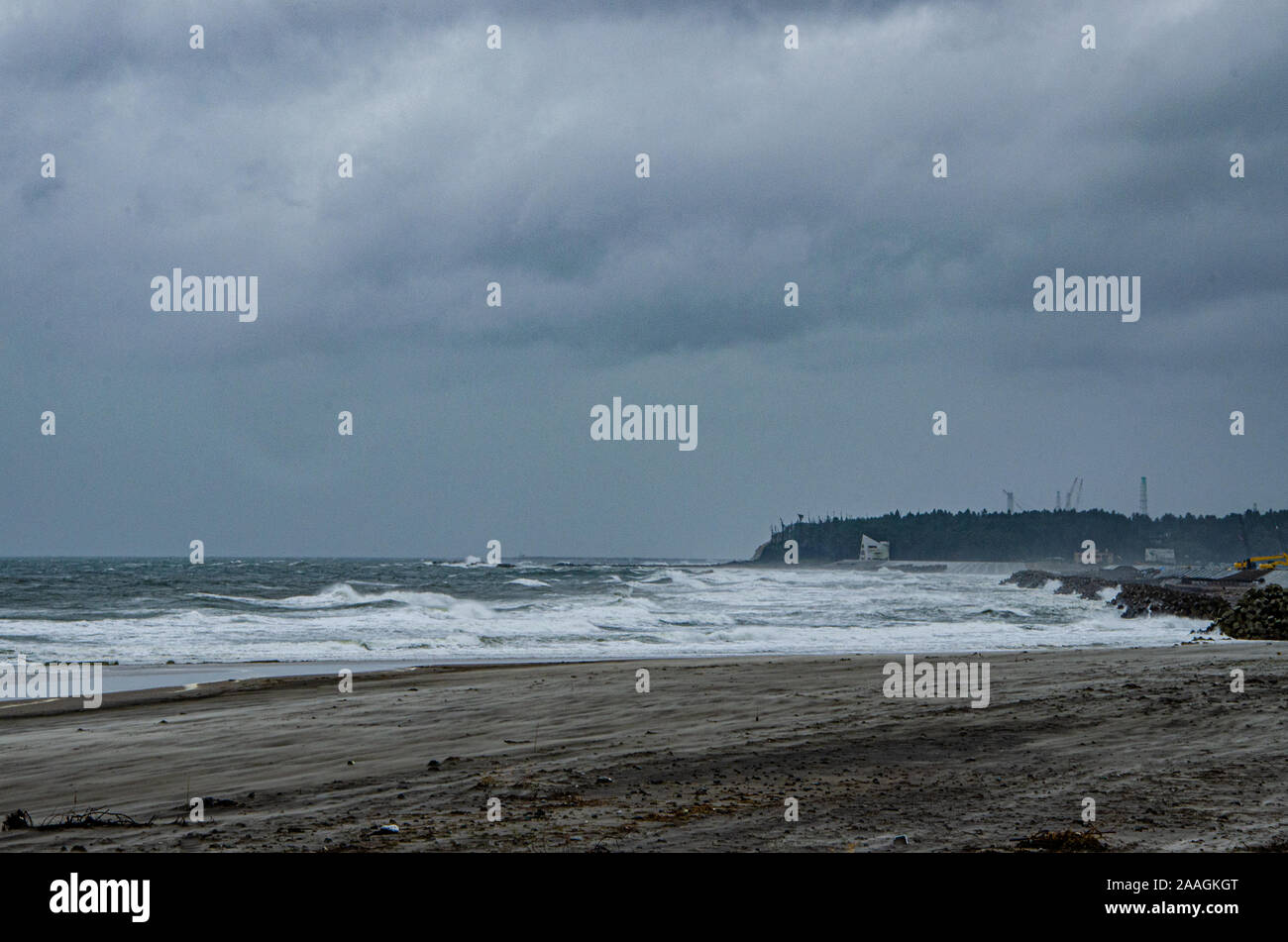 Seawall nella prefettura di Fukushima, Giappone Foto Stock