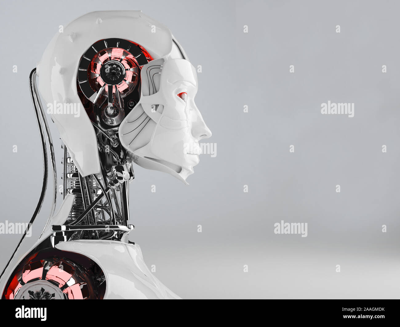 Robot Androide Cyborg girl - 3D render Foto Stock