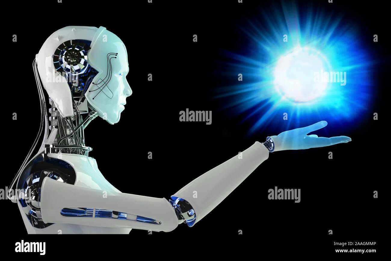 Robot Androide cyborg uomo sci-fi sfondo modello Foto Stock