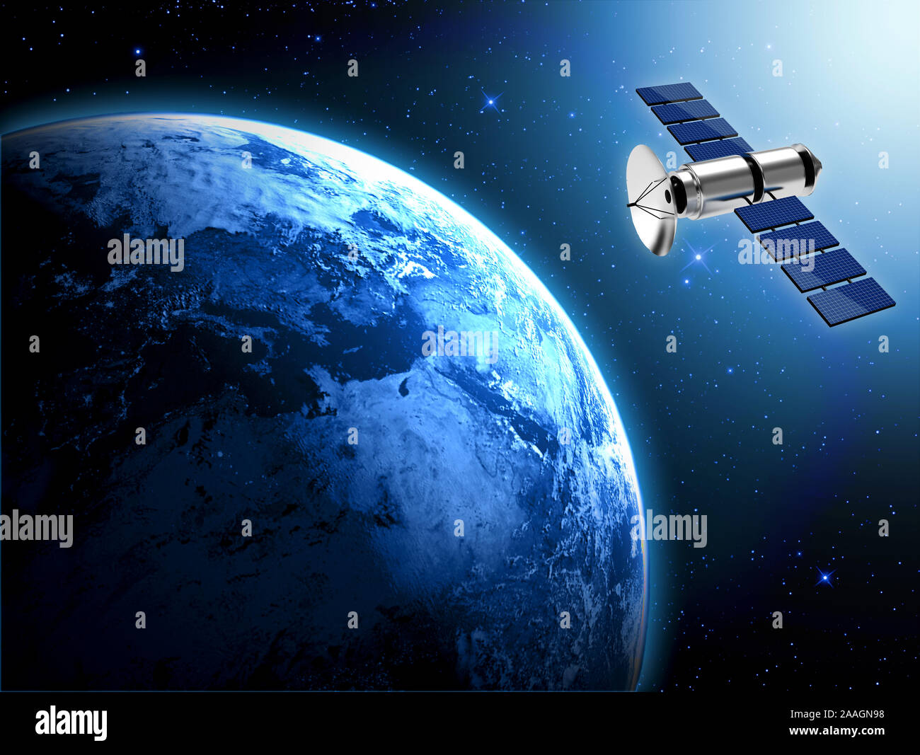 Pianeta Terra e satellite vista dallo spazio Foto Stock