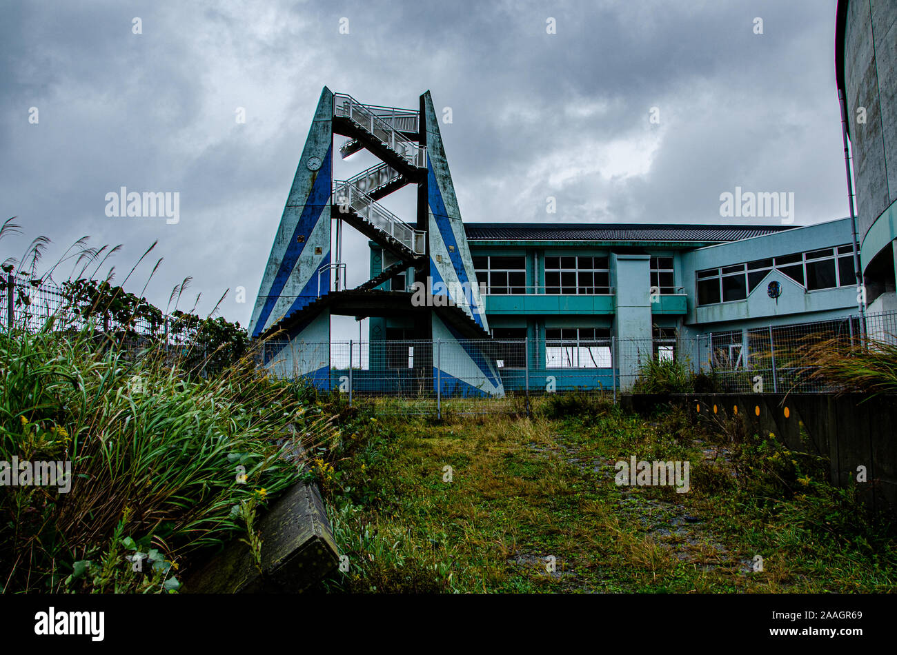 Scuola dopo Fukushima tsunami, Giappone Foto Stock