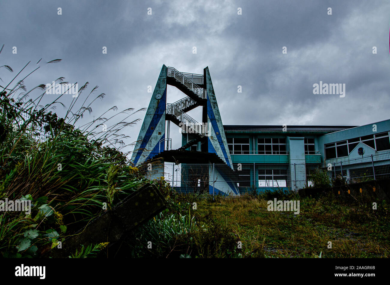 Scuola dopo Fukushima tsunami, Giappone Foto Stock