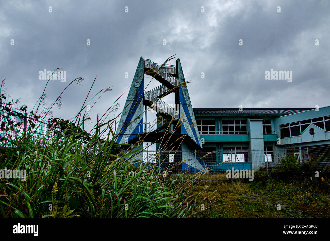 Scuola dopo Fukushima tsunami, Giappone Foto Stock