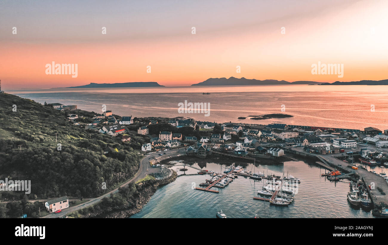 Mallaig, Scozia, Tramonto Drone Foto Stock