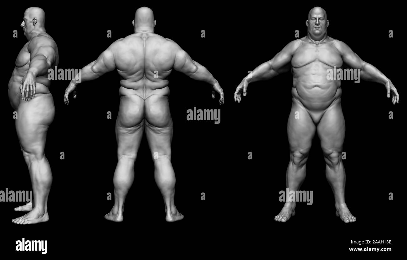 Il corpo umano di un uomo in sovrappeso - fat corpo maschio modello - modello isolato - 3D render Foto Stock