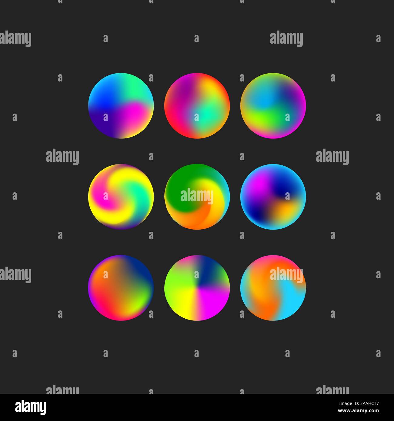 Elementi di fluido, liquido color, set di vettore cerchi di maglia, rainbow graphic design Illustrazione Vettoriale