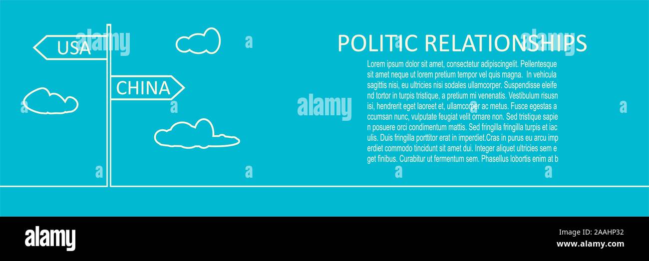 Segnaletica stradale con USA e Cina testo rivolte in direzioni opposte. Immagine relativa alla situazione politica tra Stati Uniti e Cina. Orizzontale linea sottile st Illustrazione Vettoriale