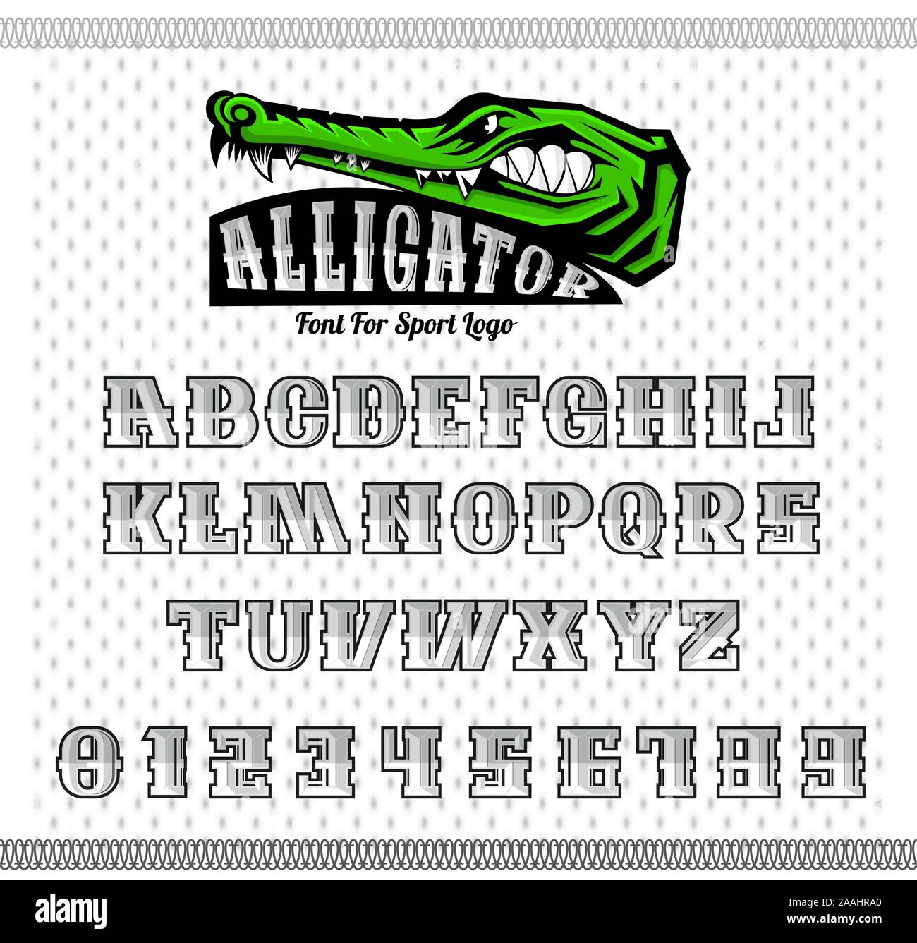 Alfabeto da serif font color argento, buona per utilizzare in qualsiasi sport di squadra lo stile delle etichette Illustrazione Vettoriale