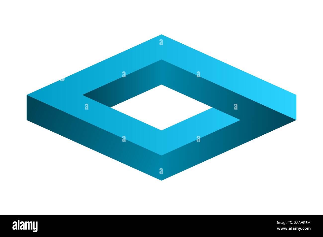 Impossibile infinite rettangolo. Impossibile forma scatolare. Illusione ottica. Gradiente blu infinito rhombus figura. Abstract eterna oggetto geometrico. Vettore Illustrazione Vettoriale