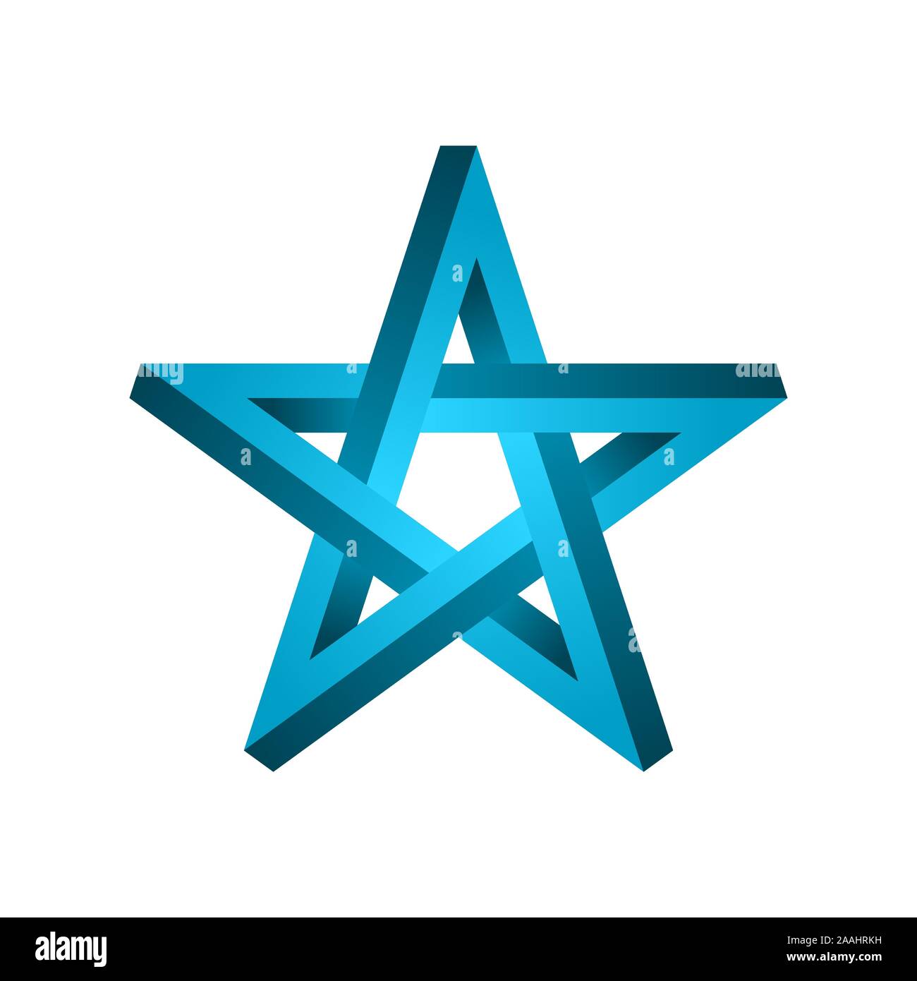 Impossibile forma a stella. Gradiente blu pentagram su sfondo bianco. Stella a cinque punte segno. Simbolo astratto. Illusione ottica figura geometrica.vettore Illustrazione Vettoriale