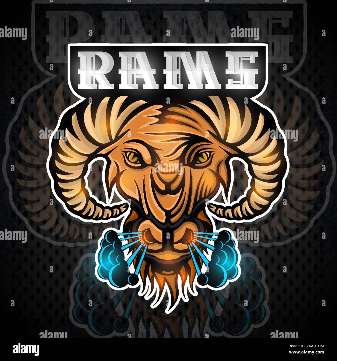 Faccia di Ram nel profilo con vapore dalle narici. Logo per qualsiasi sport team o campionato Illustrazione Vettoriale