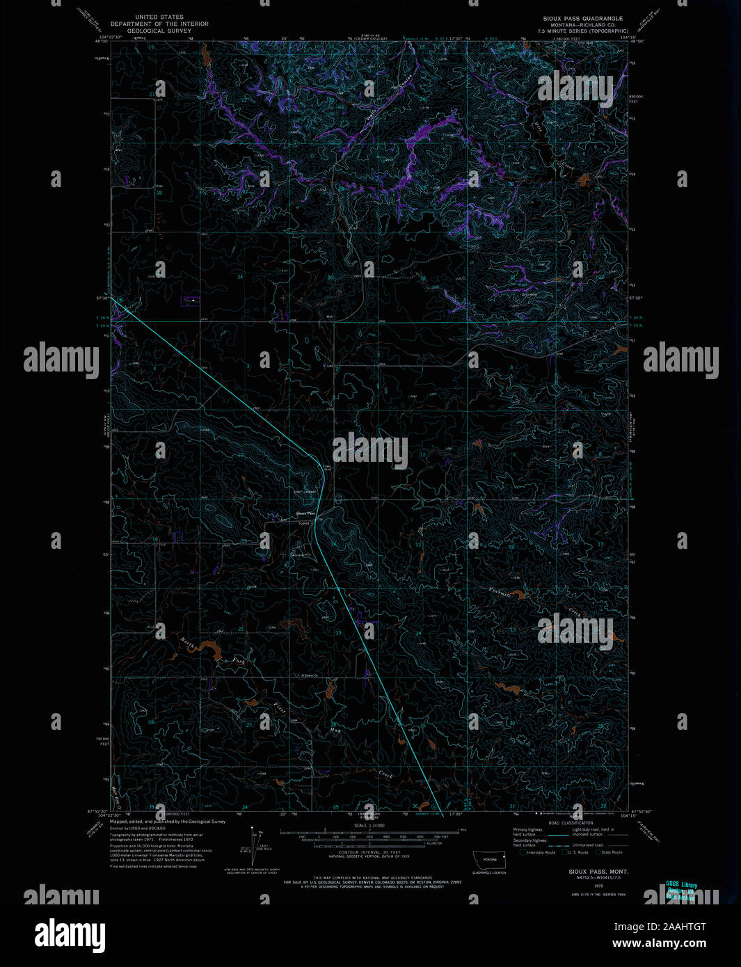 USGS TOPO Map Montana MT Sioux Pass 266712 1972 24000 geo restauro invertito Foto Stock