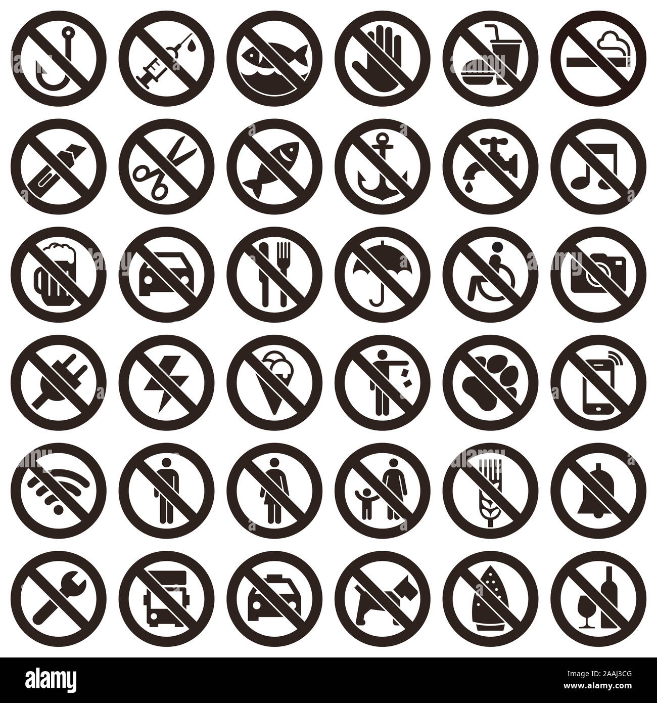 Set di proibito segno isolato su sfondo bianco Foto Stock