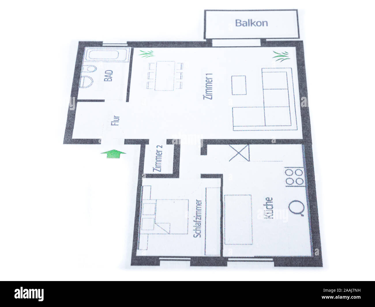 Ufficio di architettura piano di pavimento di un appartamento in tedesco Foto Stock