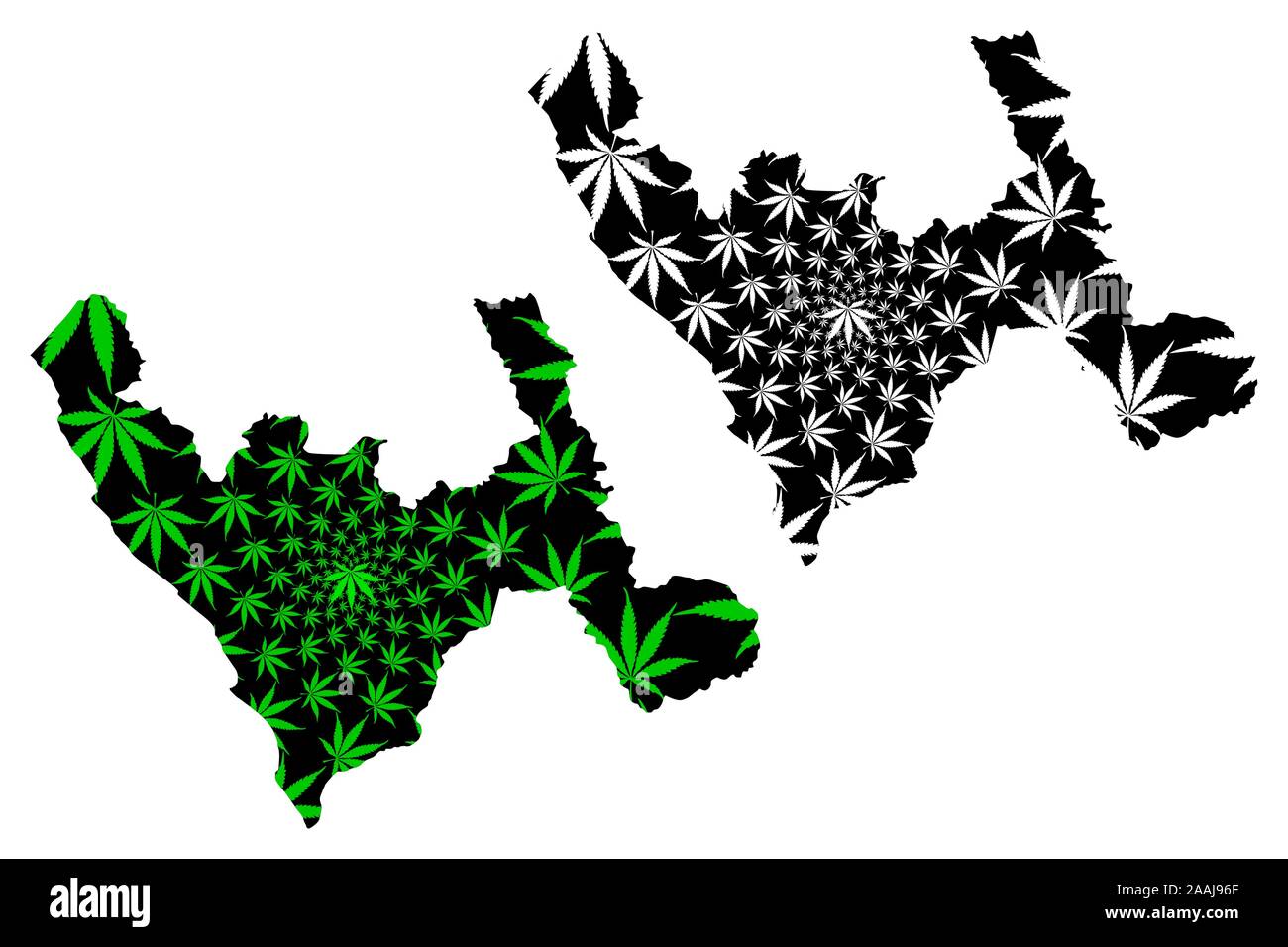 Dipartimento di La Libertad (Repubblica del Perù, regioni del Perù) mappa è progettato Cannabis leaf verde e nero, La Libertad mappa fatta di marijuana (marihu Illustrazione Vettoriale