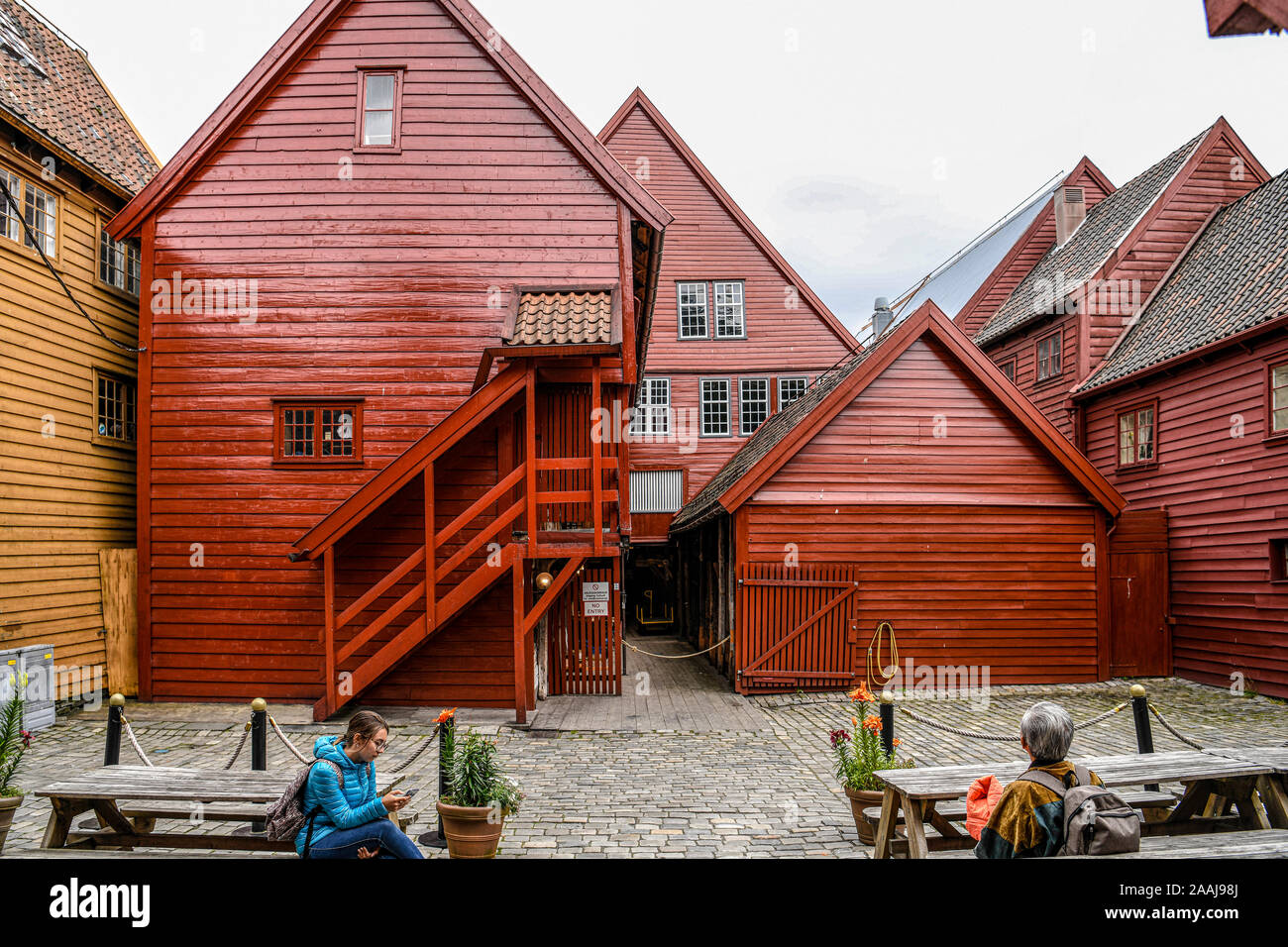 La Norvegia. Norvegia. Bergen. Bryggen, quartiere storico Foto Stock