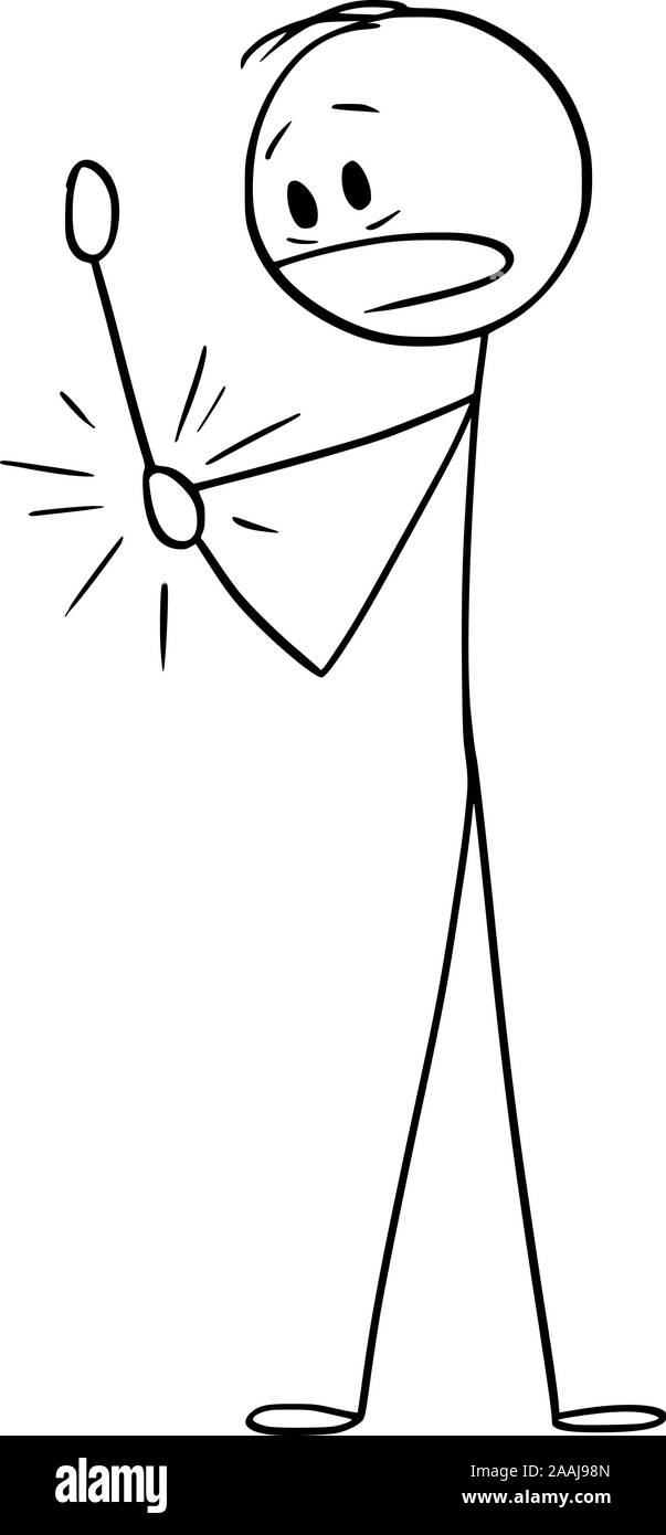 Vector cartoon stick figura disegno illustrazione concettuale dell uomo che soffrono dolore e tenendo premuto il suo gomito ferito. Illustrazione Vettoriale
