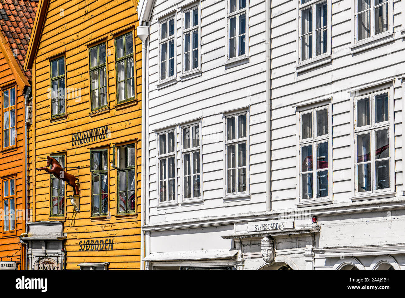 La Norvegia. Norvegia. Bergen. Bryggen, quartiere storico Foto Stock