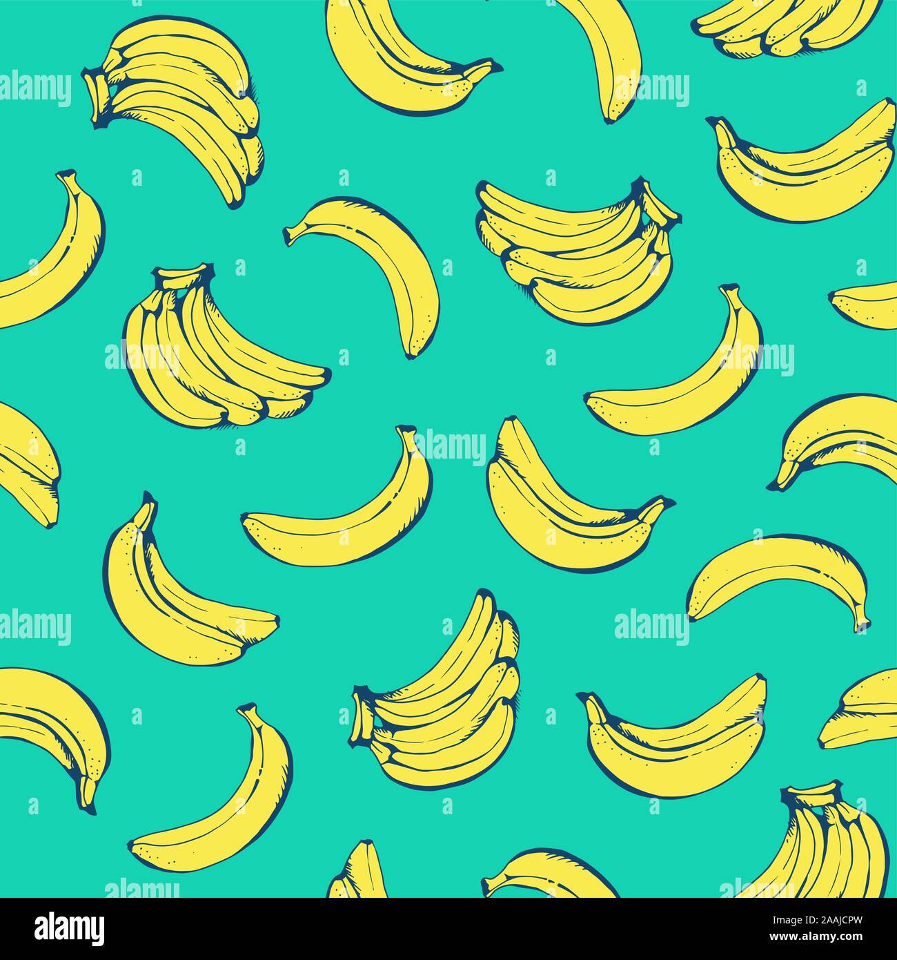 Banana seamless pattern, vettore con sfondo giallo le banane per la camicia hawaiana Illustrazione Vettoriale