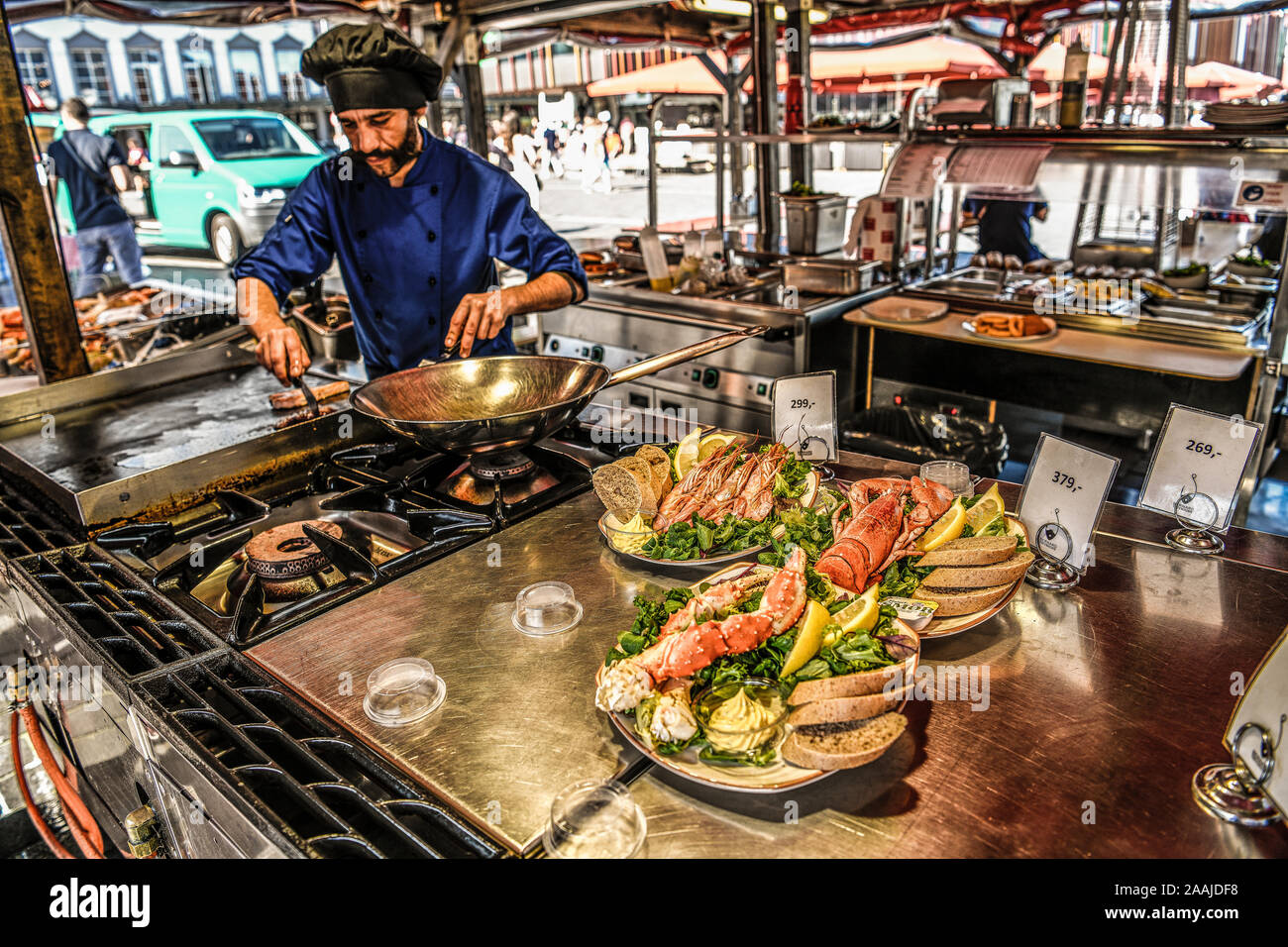 La Norvegia. Norvegia. Bergen. Mercato del pesce Foto Stock