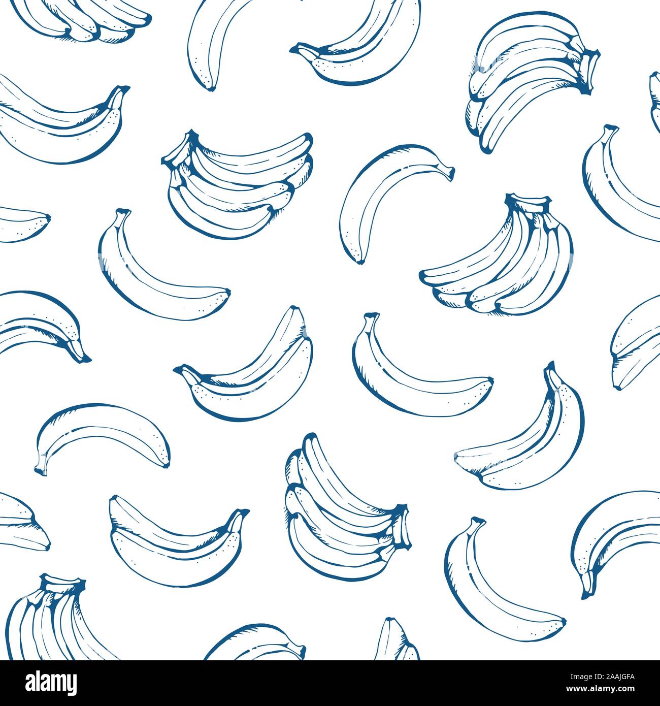 Banana seamless pattern, vettore sfondo alimentare con banane Illustrazione Vettoriale
