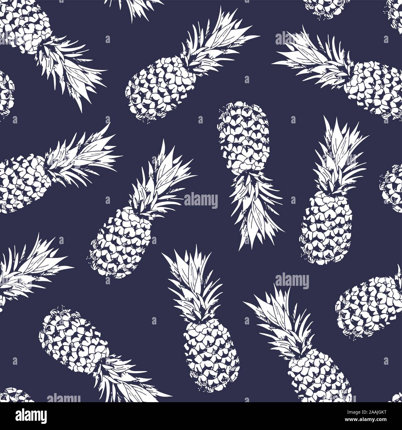 Ananas seamless pattern, sfondo vettoriale con ananas per la camicia hawaiana Illustrazione Vettoriale