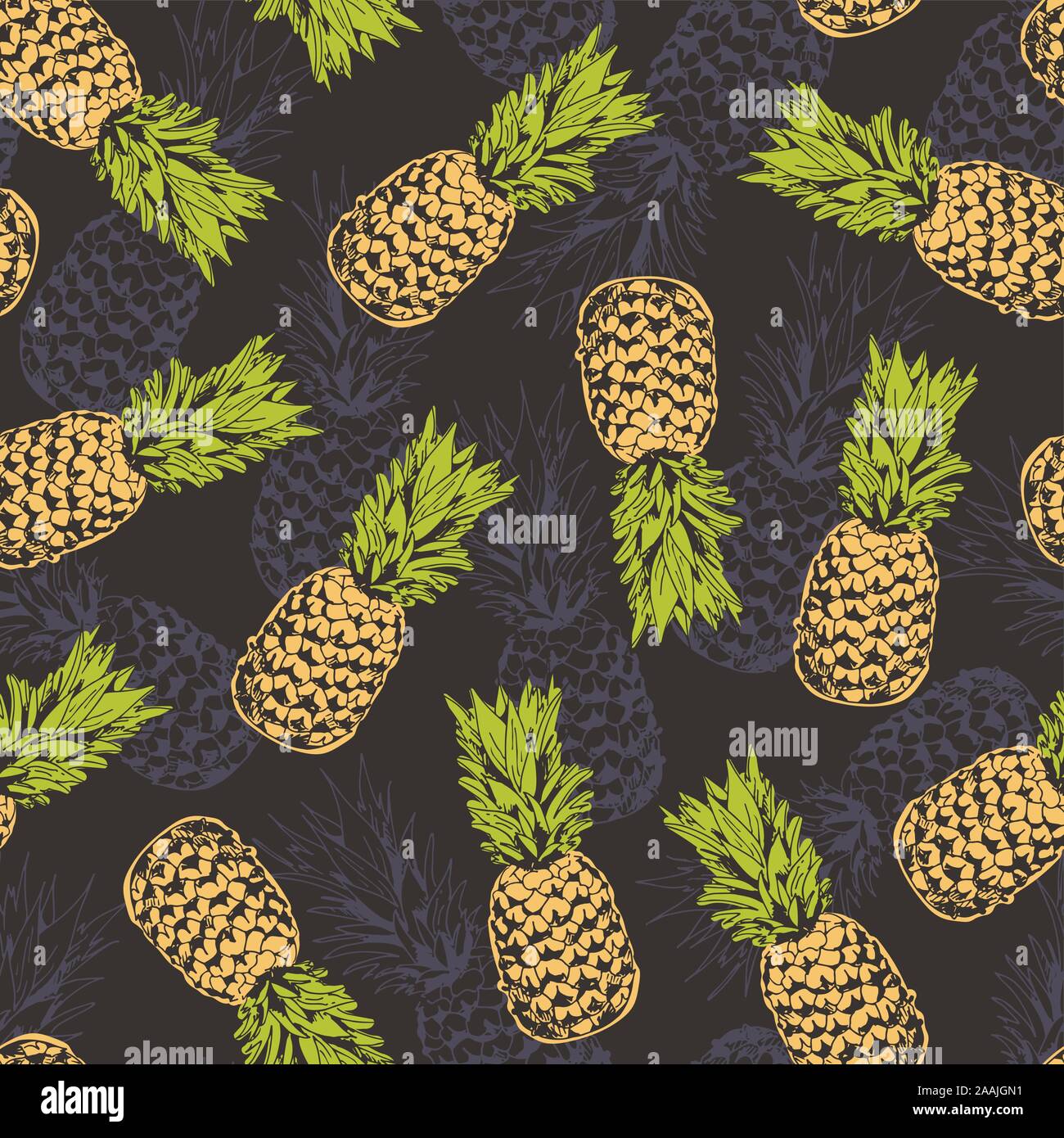 Ananas seamless pattern, sfondo vettoriale con ananas per la camicia hawaiana Illustrazione Vettoriale