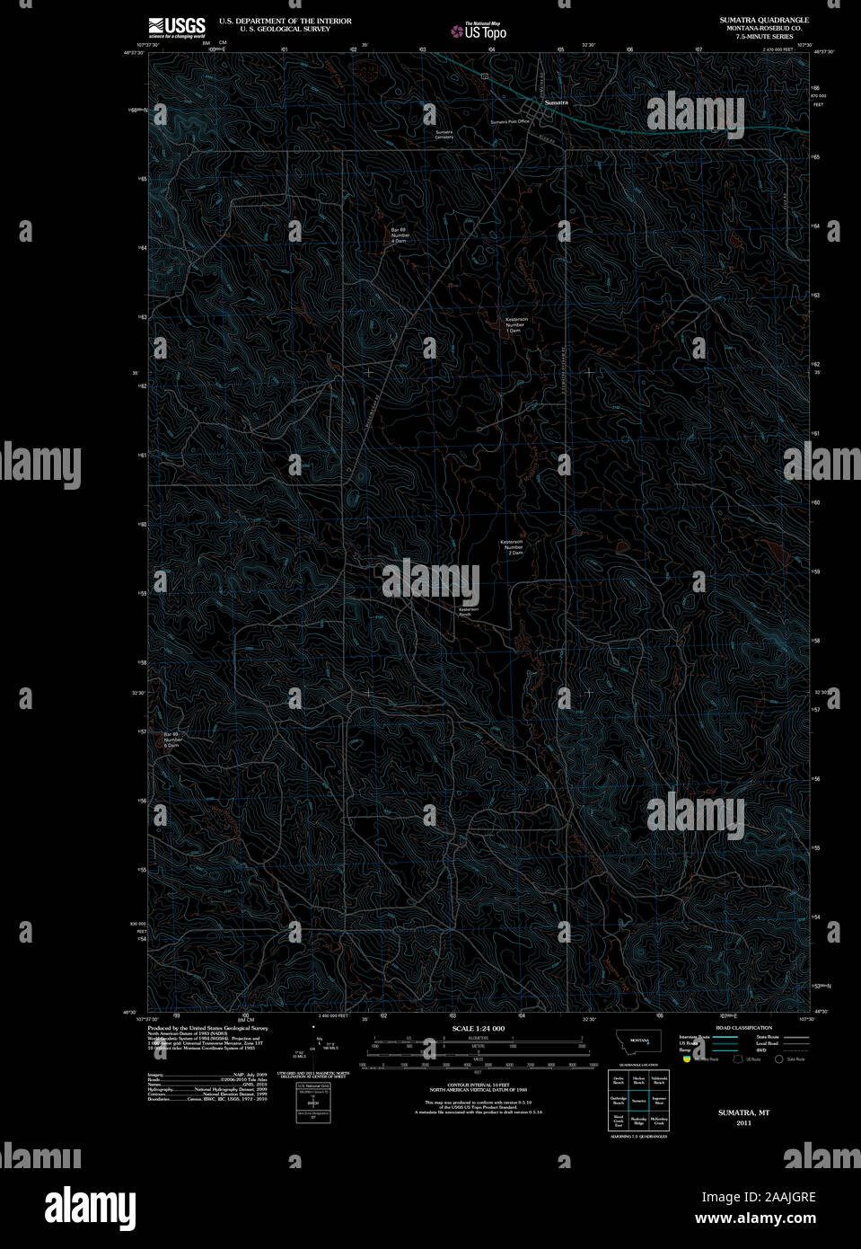 USGS TOPO Map Montana MT Sumatra 20110603 TM geo restauro invertito Foto Stock