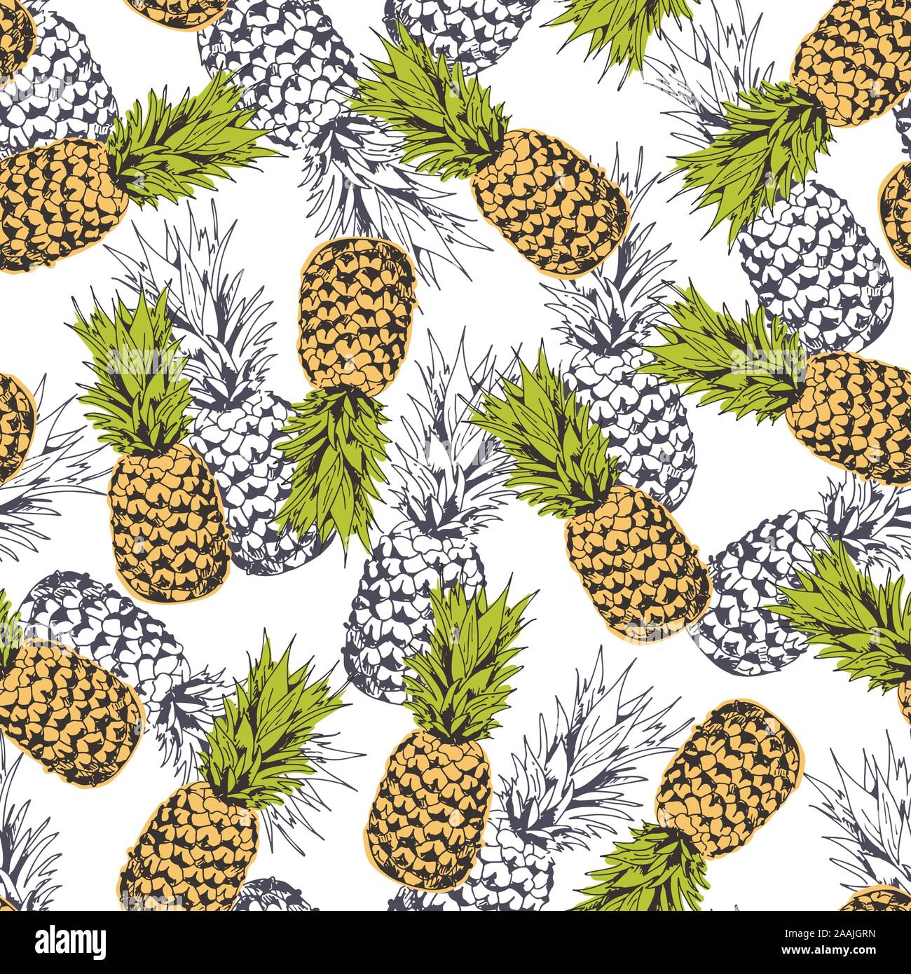 Ananas seamless pattern, sfondo vettoriale con ananas per la camicia hawaiana, alimentare, tessile, confezionamento Illustrazione Vettoriale