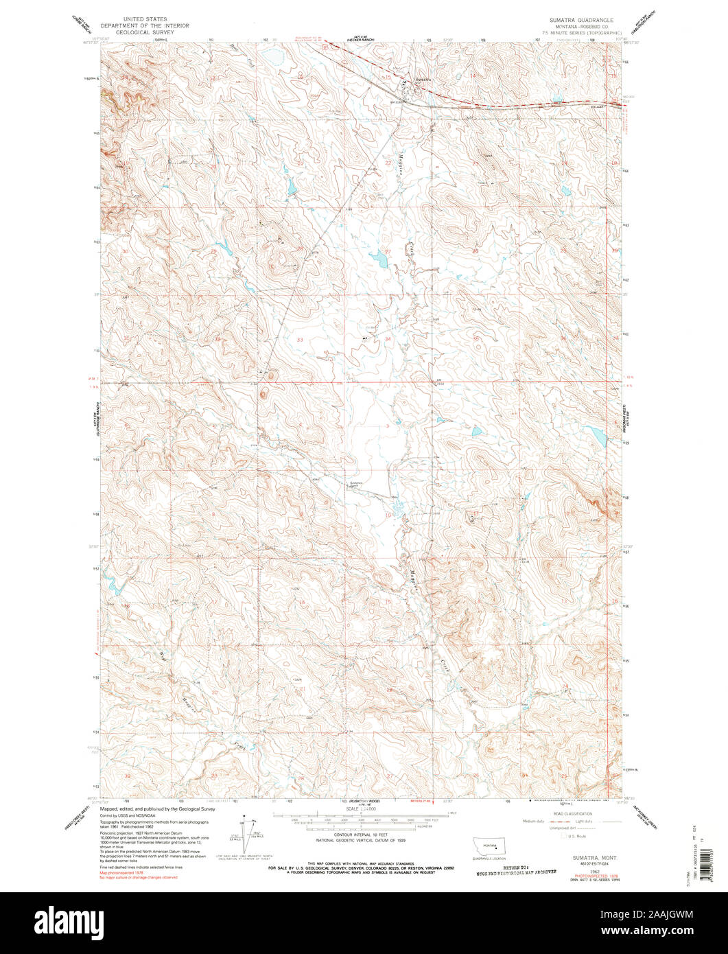 USGS TOPO Map Montana MT Sumatra 267021 1962 24000 geo restauro Foto Stock