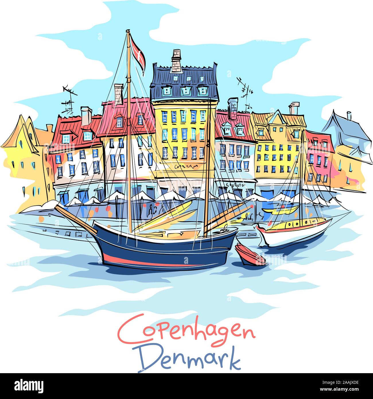 Copenaghen, Danimarca Nyhavn New Harbour Canale E Quartiere Dei Dipinti