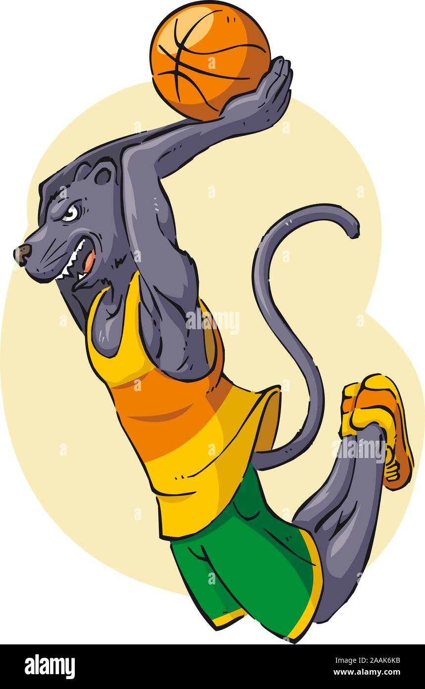 Panther giocare a basket cartoon illustrazione Illustrazione Vettoriale